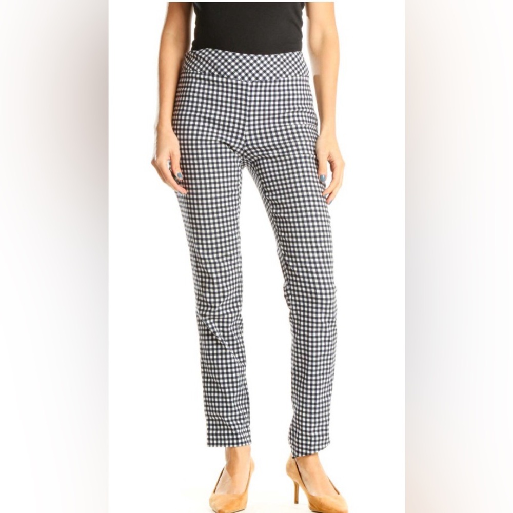 Melissa Paige Blue & White Checkered Stretch Waist Straight Leg Pants EUC